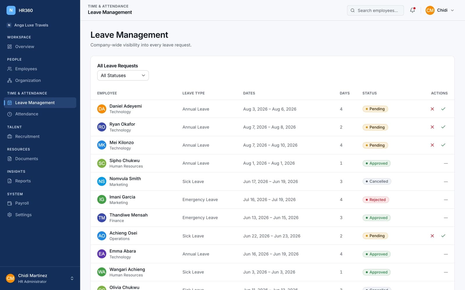 Leave requests & approvals